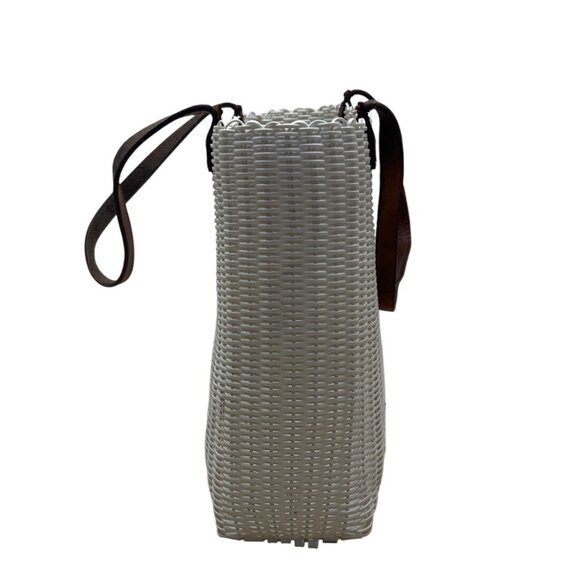 Fibra White Woven Brown Handles 97% Recycled Plastic Lightweight Tote Bag Sz M - Picture 3 of 9